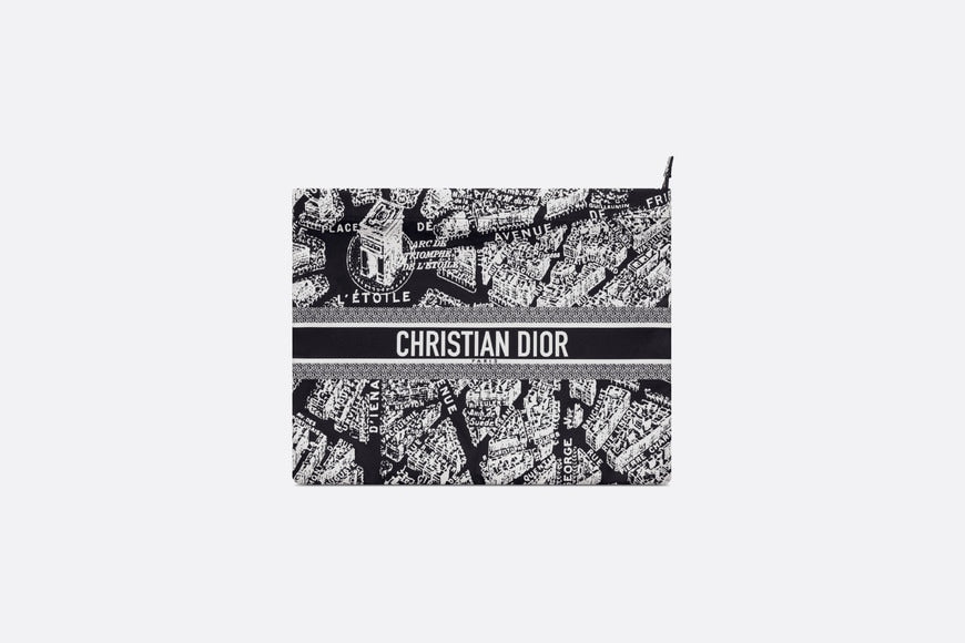 DiorTravel Zipped Pouch • Black and White Technical Fabric with Plan de Paris Motif