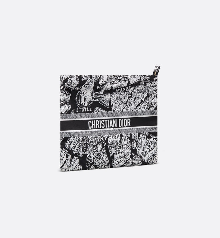 DiorTravel Zipped Pouch • Black and White Technical Fabric with Plan de Paris Motif