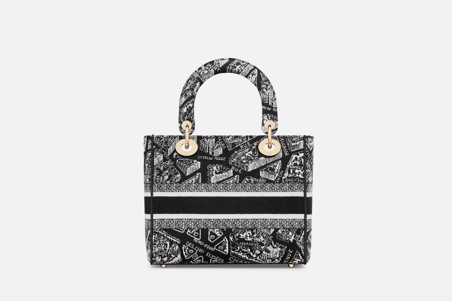 Medium Lady D-Lite Bag • Black and White Plan de Paris Embroidery