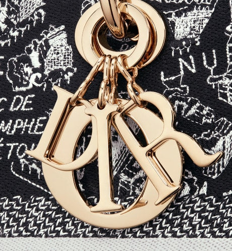 Medium Lady D-Lite Bag • Black and White Plan de Paris Embroidery