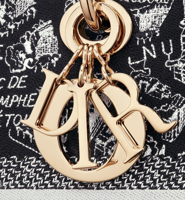 Medium Lady D-Lite Bag • Black and White Plan de Paris Embroidery