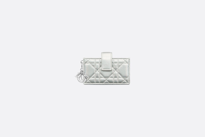 Lady Dior 5-Gusset Card Holder • Iridescent Metallic Silver-Tone Cannage Lambskin