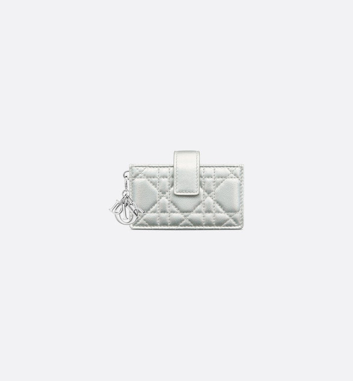 Lady Dior 5-Gusset Card Holder • Iridescent Metallic Silver-Tone Cannage Lambskin