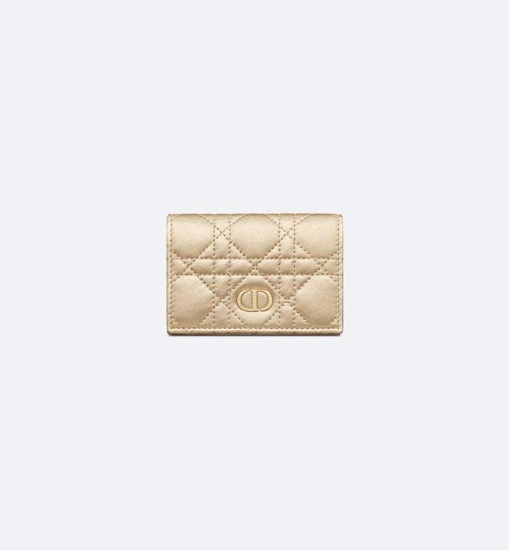 Dior Or Dior Caro XS Wallet • Iridescent Metallic Gold-Tone Cannage Lambskin