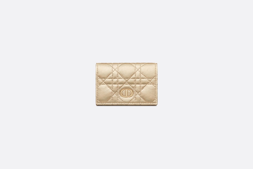 Dior Or Dior Caro XS Wallet • Iridescent Metallic Gold-Tone Cannage Lambskin