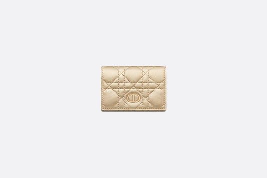 Dior Or Dior Caro XS Wallet • Iridescent Metallic Gold-Tone Cannage Lambskin