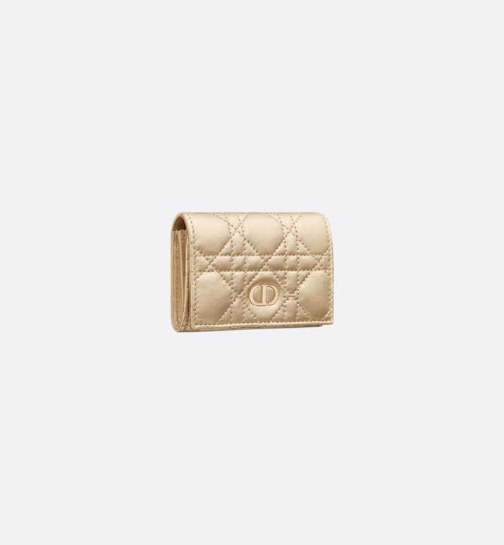 Dior Or Dior Caro XS Wallet • Iridescent Metallic Gold-Tone Cannage Lambskin