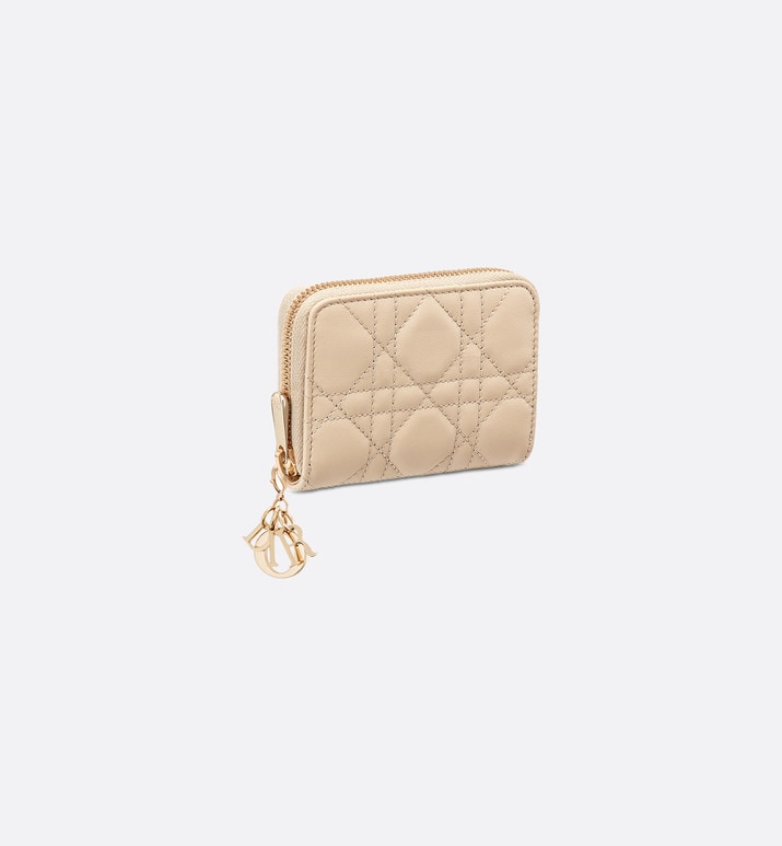 Small Lady Dior Voyageur Coin Purse • Sand-Colored Cannage Lambskin