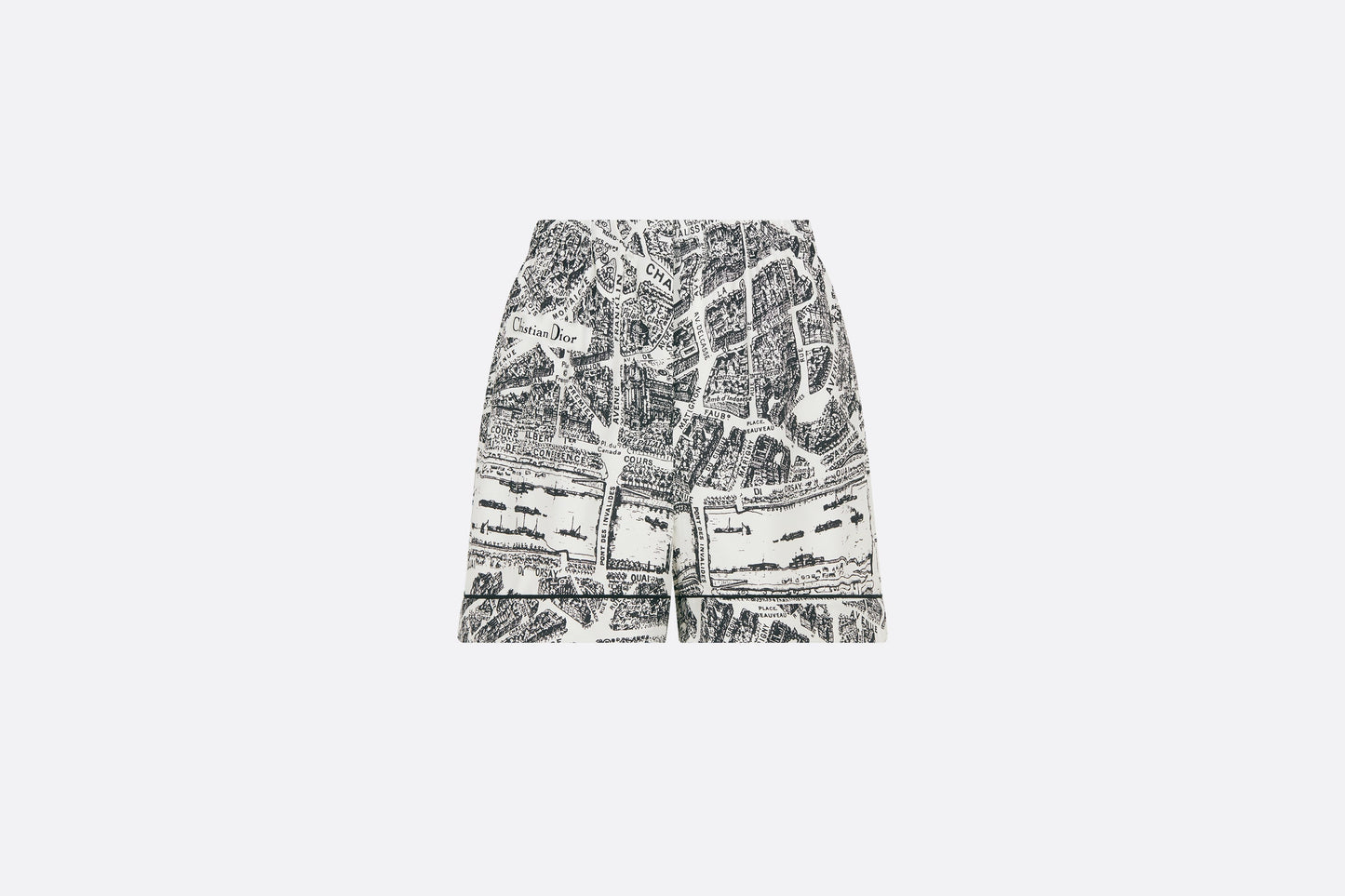 Shorts • White and Black Silk Twill with Plan de Paris Motif