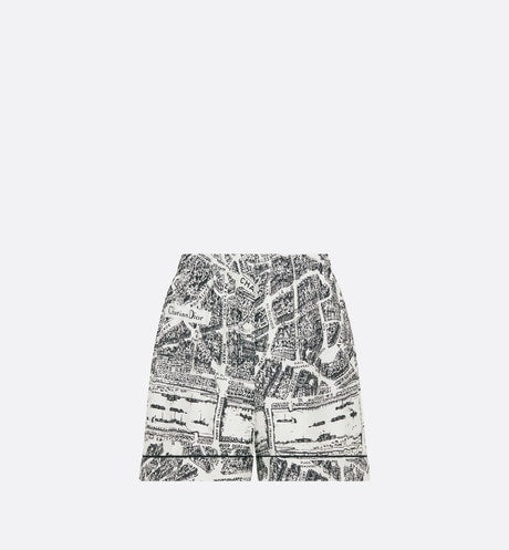 Shorts • White and Black Silk Twill with Plan de Paris Motif