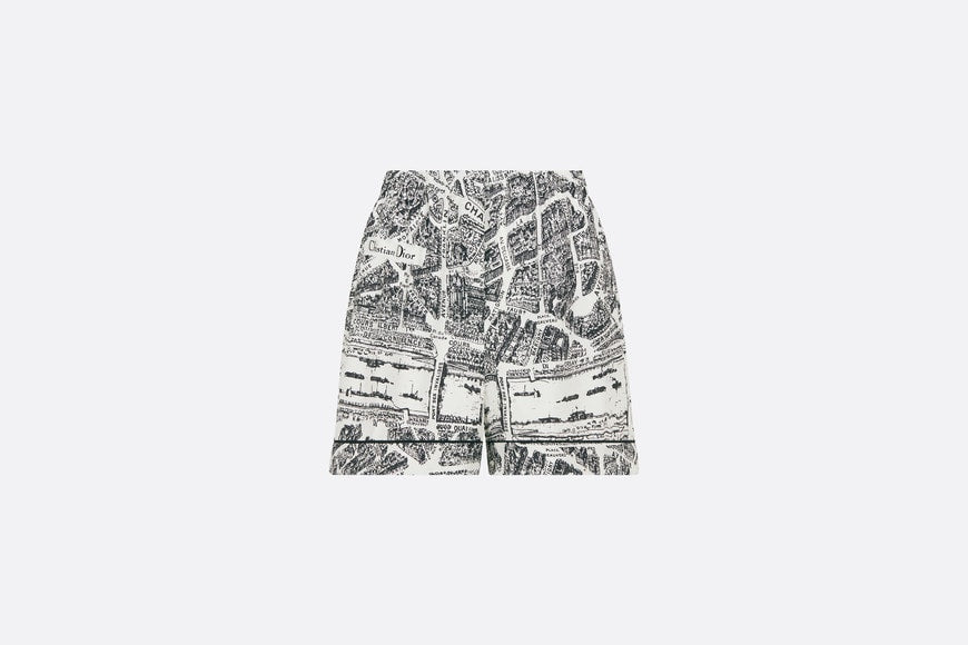Shorts • White and Black Silk Twill with Plan de Paris Motif