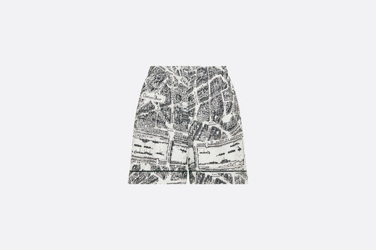 Shorts • White and Black Silk Twill with Plan de Paris Motif
