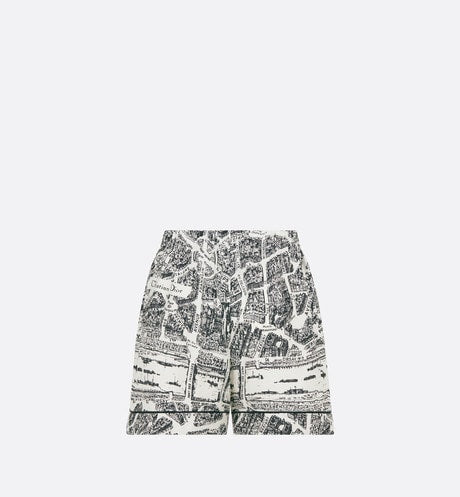 Shorts • White and Black Silk Twill with Plan de Paris Motif