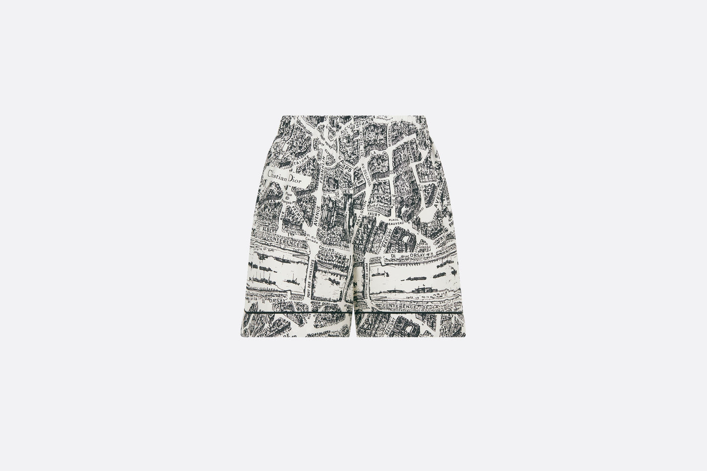 Shorts • White and Black Silk Twill with Plan de Paris Motif