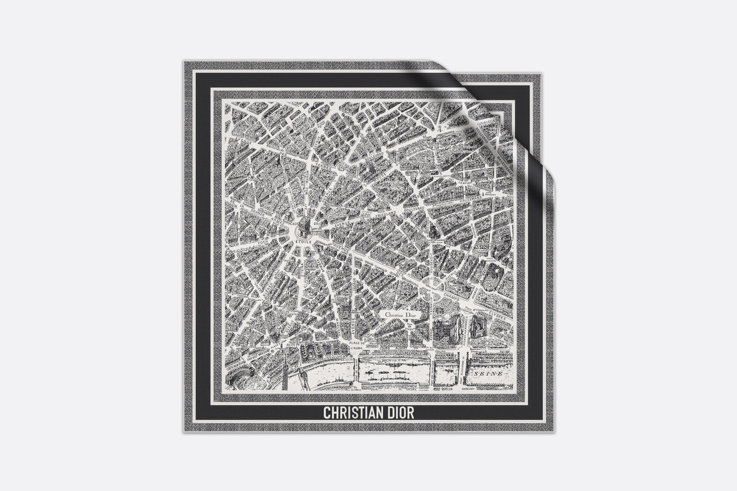 Plan de Paris 90 Square Scarf • White and Black Silk Twill