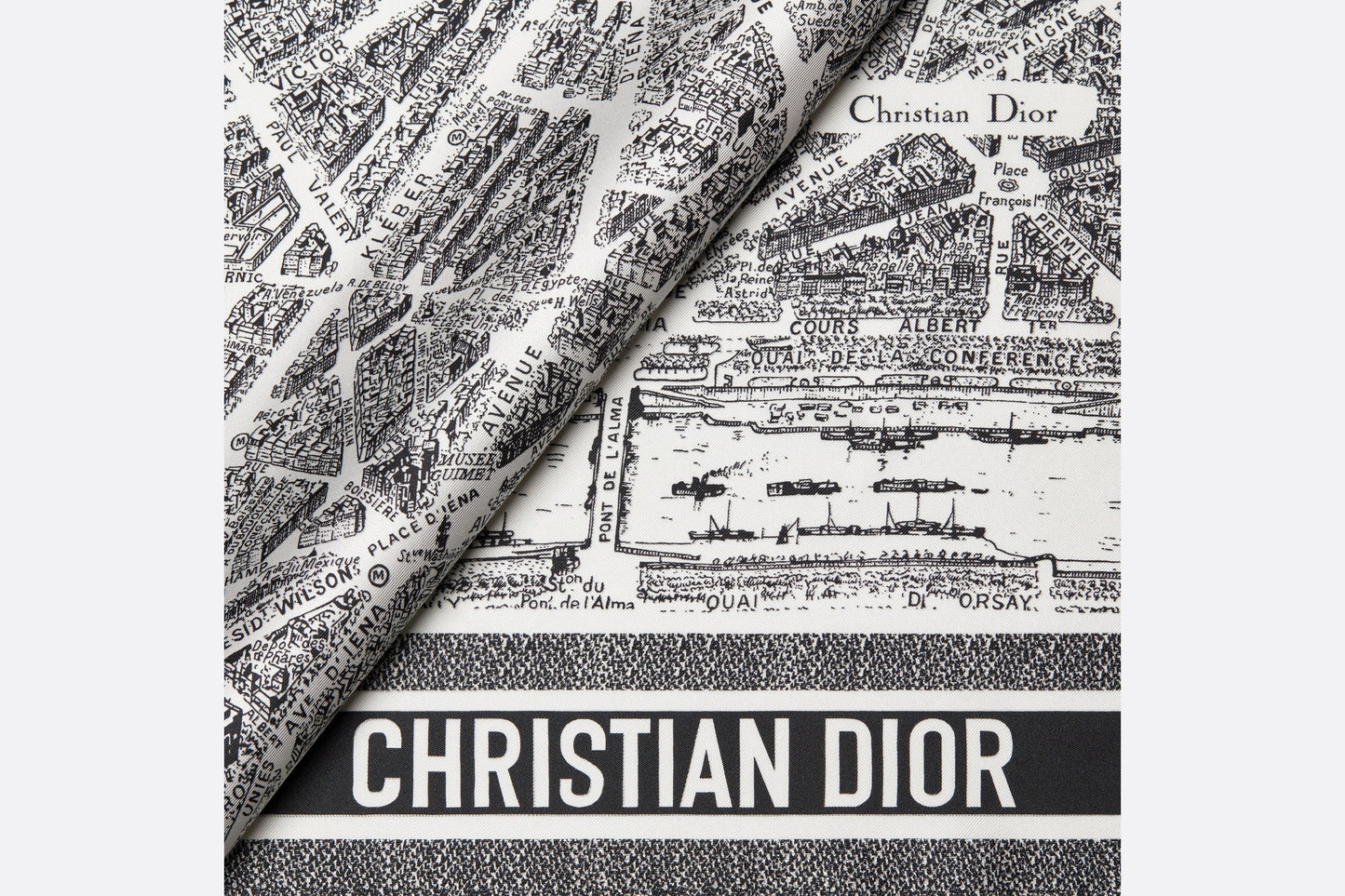 Plan de Paris 90 Square Scarf • White and Black Silk Twill