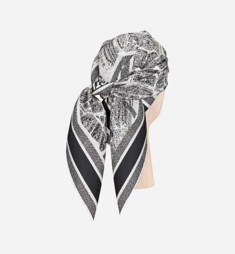 Plan de Paris 90 Square Scarf • White and Black Silk Twill