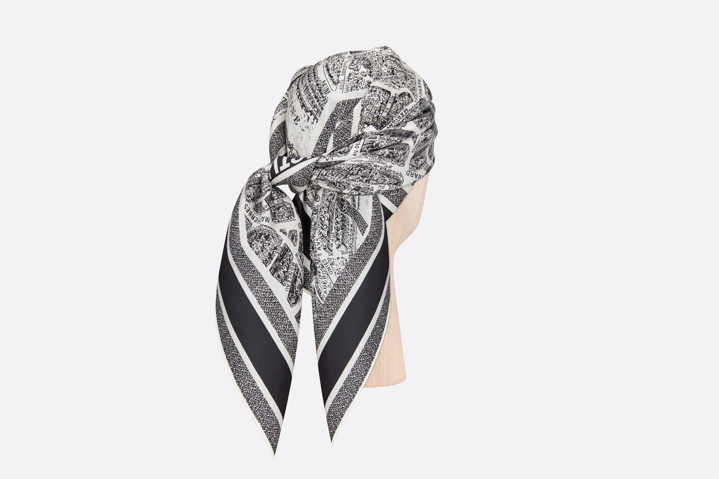 Plan de Paris 90 Square Scarf • White and Black Silk Twill