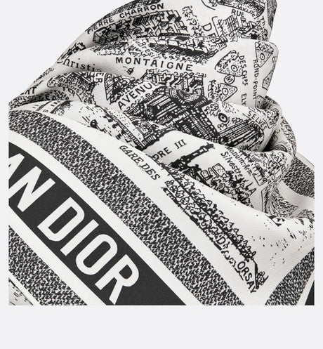 Plan de Paris 90 Square Scarf • White and Black Silk Twill
