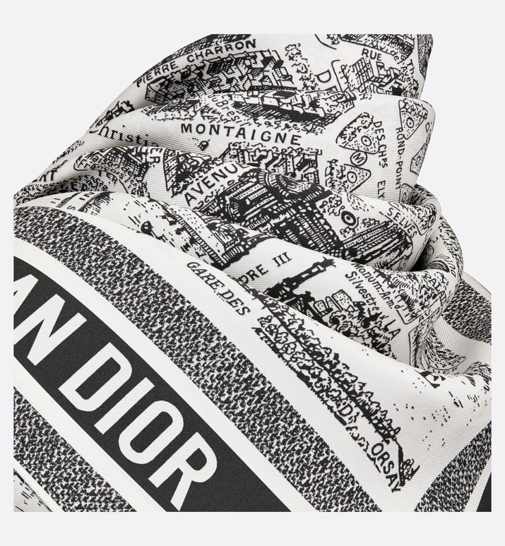 Plan de Paris 90 Square Scarf • White and Black Silk Twill