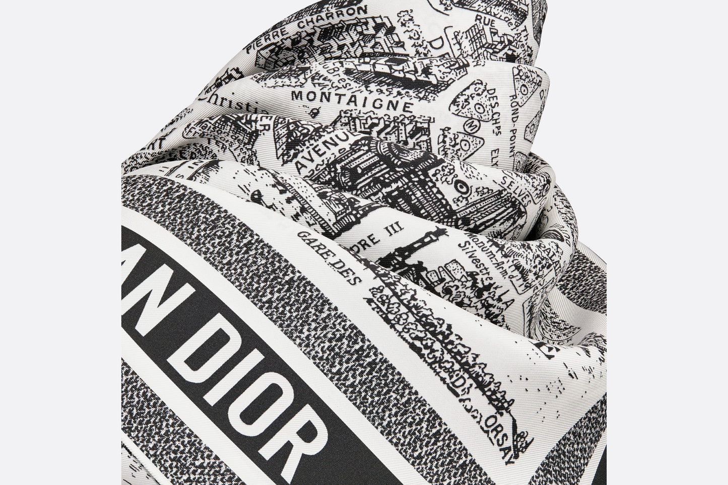 Plan de Paris 90 Square Scarf • White and Black Silk Twill