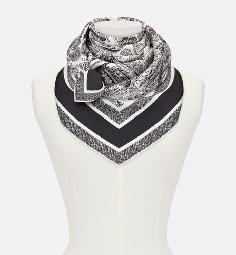 Plan de Paris 90 Square Scarf • White and Black Silk Twill