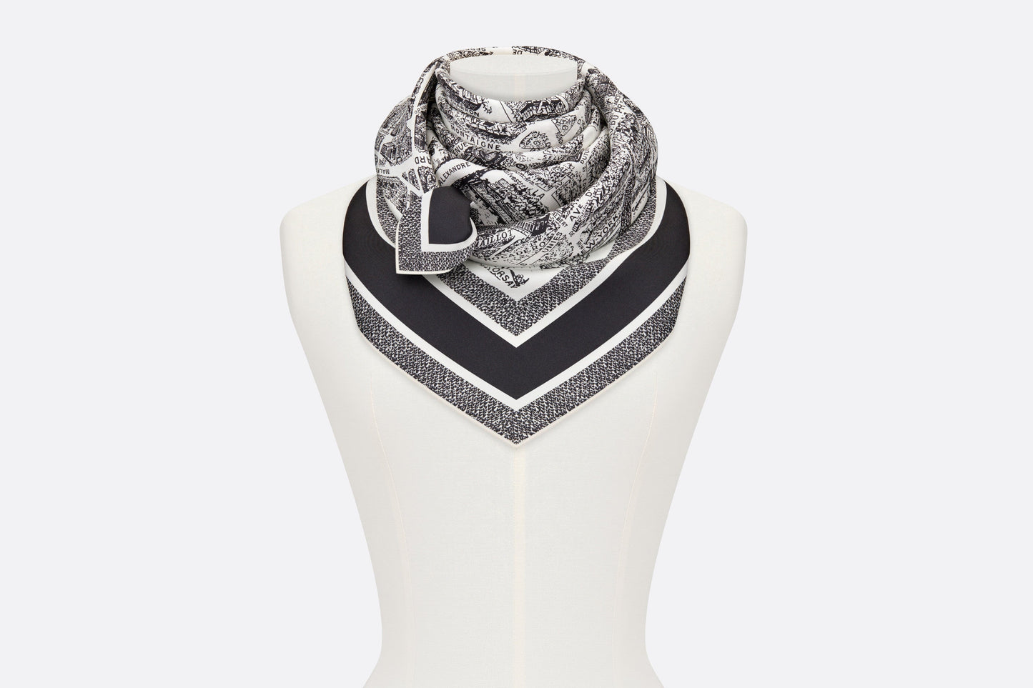 Plan de Paris 90 Square Scarf • White and Black Silk Twill