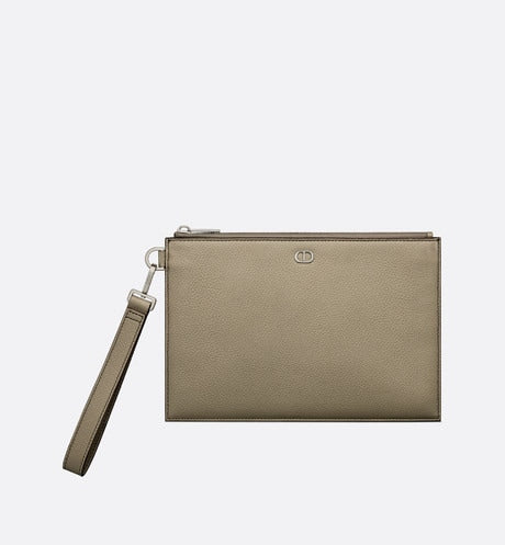 A5 Pouch • Beige Grained Calfskin with CD Icon Signature