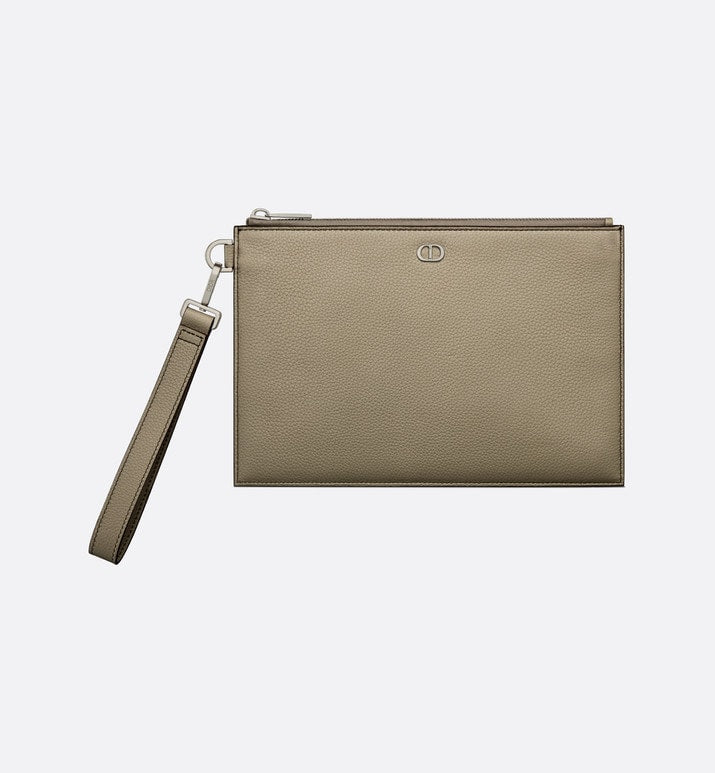 A5 Pouch • Beige Grained Calfskin with CD Icon Signature
