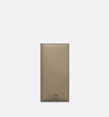 Vertical Long Wallet • Beige Grained Calfskin with CD Icon Signature