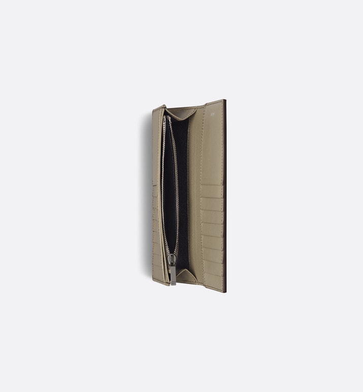 Vertical Long Wallet • Beige Grained Calfskin with CD Icon Signature