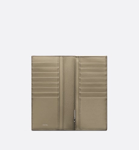 Vertical Long Wallet • Beige Grained Calfskin with CD Icon Signature