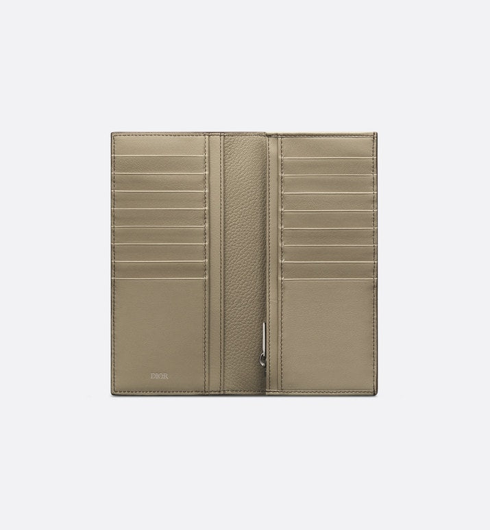 Vertical Long Wallet • Beige Grained Calfskin with CD Icon Signature
