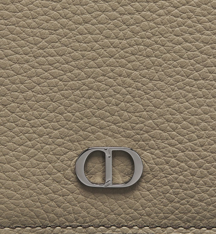 Vertical Long Wallet • Beige Grained Calfskin with CD Icon Signature