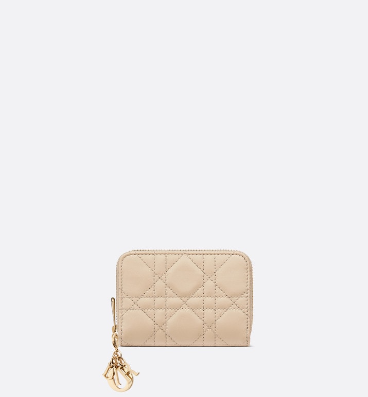 Small Lady Dior Voyageur Coin Purse • Sand-Colored Cannage Lambskin