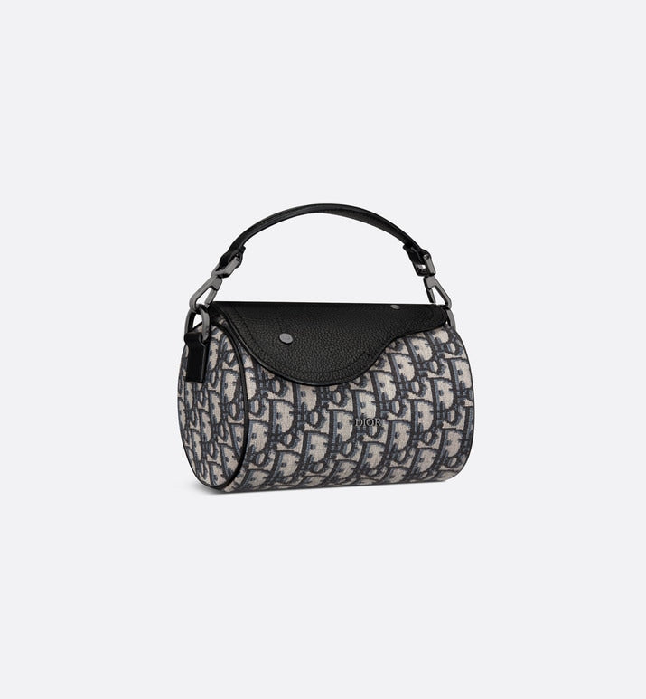 Mini Roller Bag with Strap • Beige and Black Dior Oblique Jacquard and Black Grained Calfskin