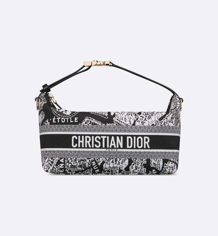 Medium DiorTravel Nomad Pouch • Black and White Technical Fabric with Plan de Paris Motif