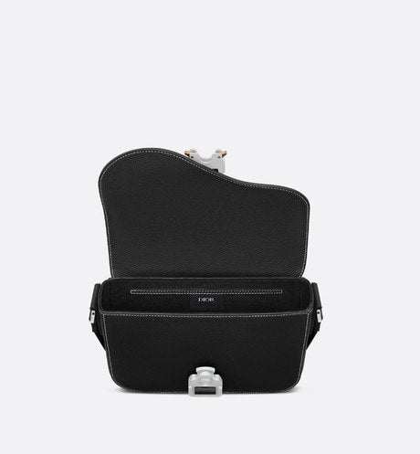 Mini Saddle Bag with Strap • Black Grained Calfskin