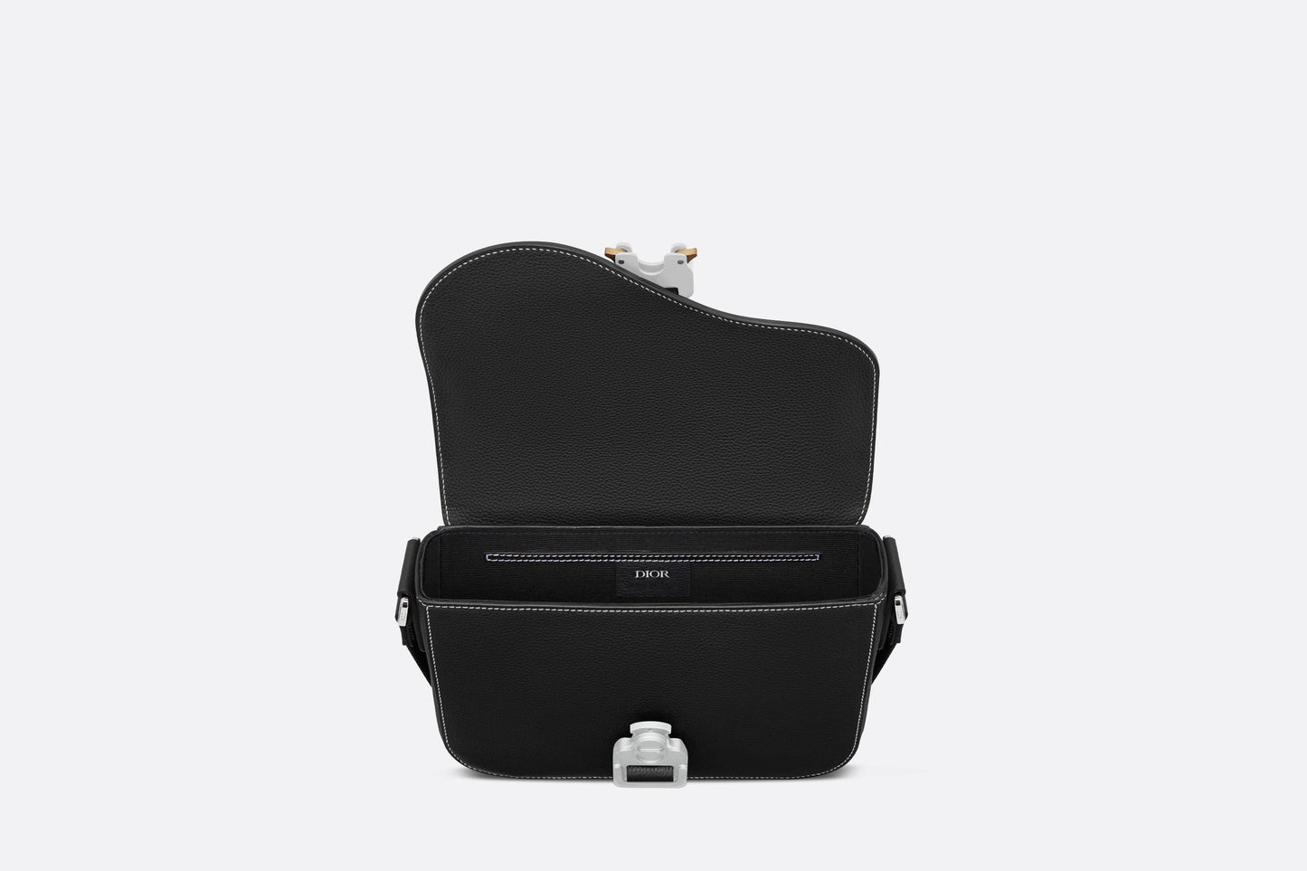 Mini Saddle Bag with Strap • Black Grained Calfskin