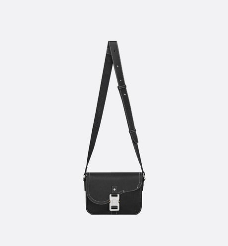 Mini Saddle Bag with Strap • Black Grained Calfskin