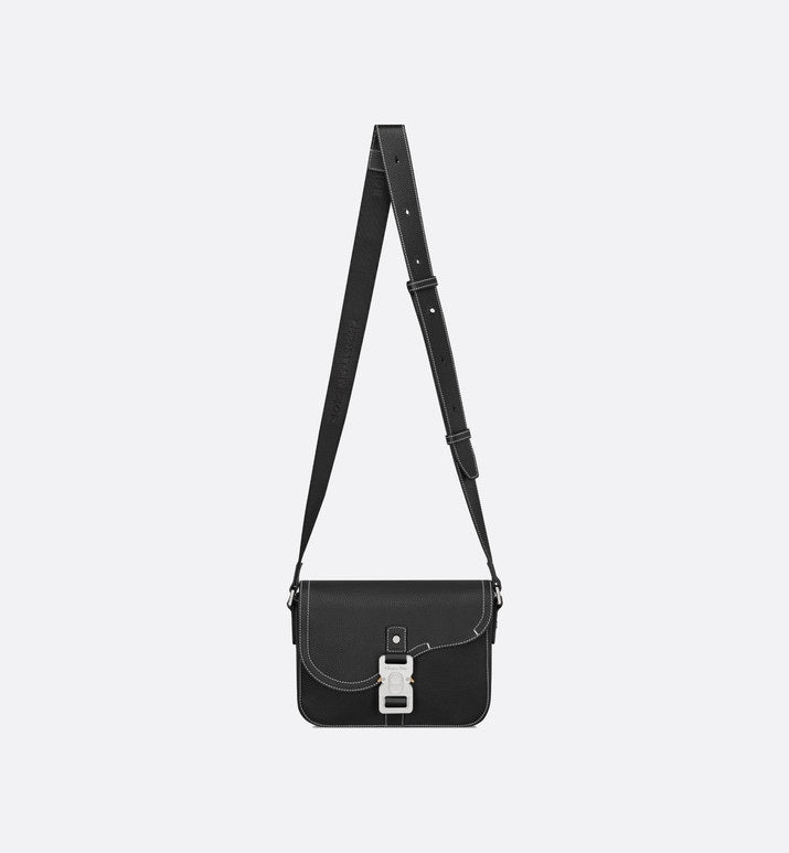 Mini Saddle Bag with Strap • Black Grained Calfskin