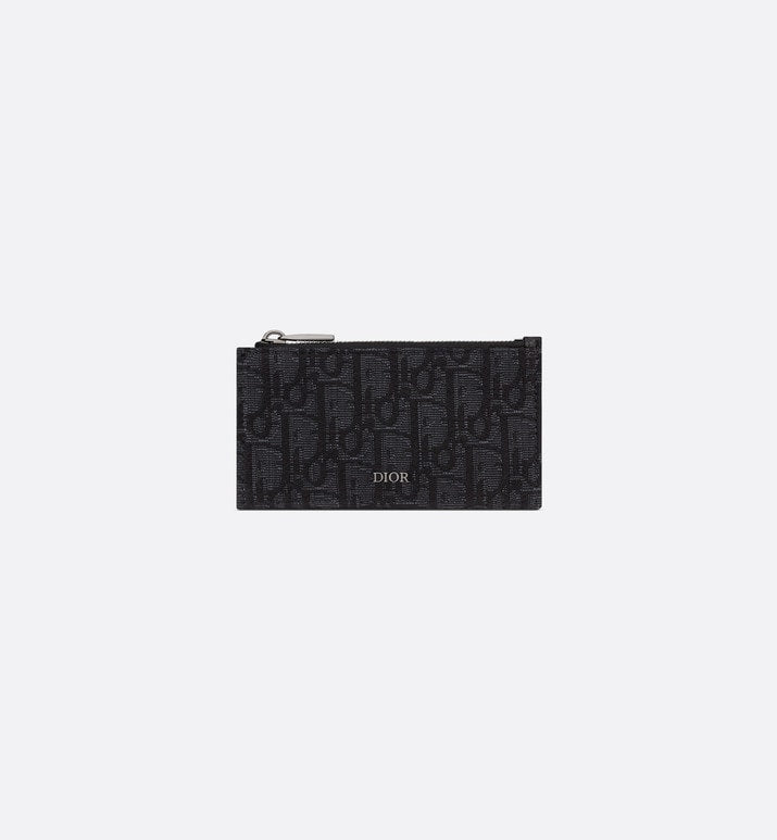 Zipped Card Holder • Black Dior Oblique Jacquard and Grained Calfskin