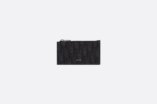 Zipped Card Holder • Black Dior Oblique Jacquard and Grained Calfskin