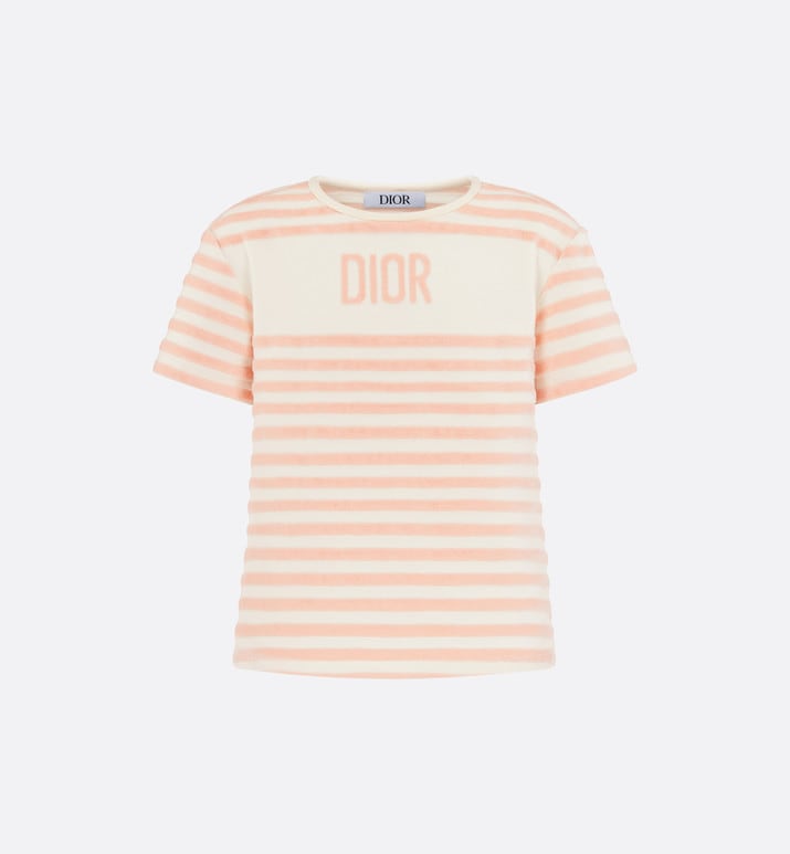 Kid's T-Shirt • Ivory Velvet Jersey Jacquard with Light Coral Pink Stripes