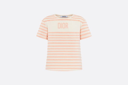 Kid's T-Shirt • Ivory Velvet Jersey Jacquard with Light Coral Pink Stripes