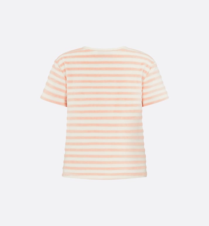 Kid's T-Shirt • Ivory Velvet Jersey Jacquard with Light Coral Pink Stripes