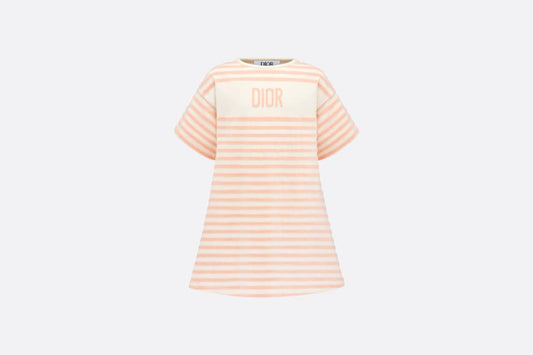 Kid's A-Line Dress • Ivory Velvet Jersey Jacquard with Light Coral Pink Stripes