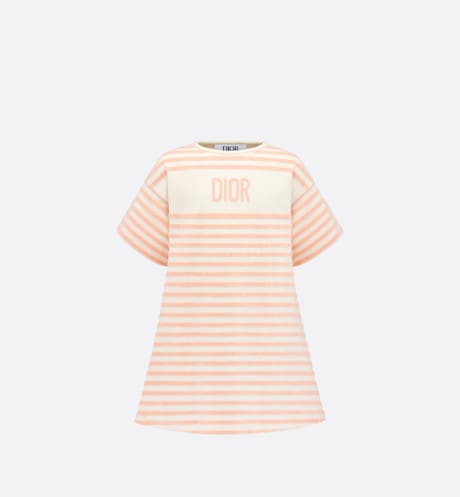 Kid's A-Line Dress • Ivory Velvet Jersey Jacquard with Light Coral Pink Stripes