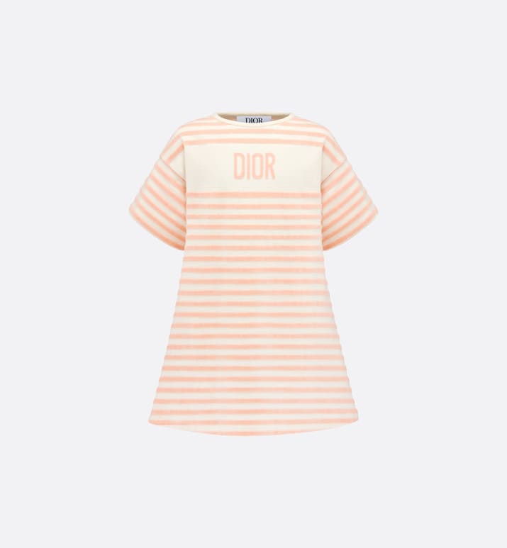 Kid's A-Line Dress • Ivory Velvet Jersey Jacquard with Light Coral Pink Stripes