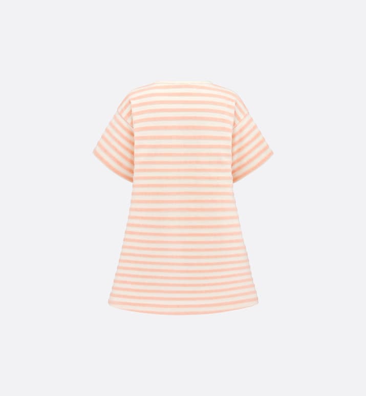 Kid's A-Line Dress • Ivory Velvet Jersey Jacquard with Light Coral Pink Stripes